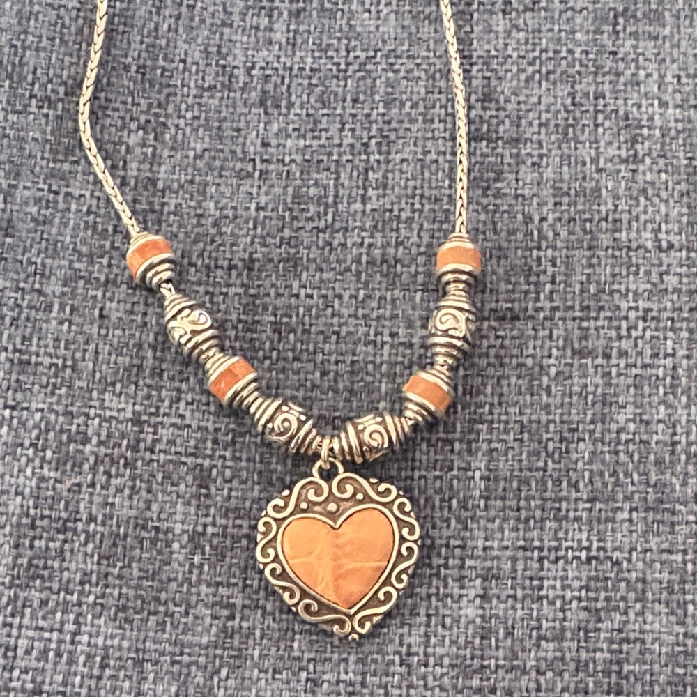 Brighton Silver Heart Pendant Necklace in Muted Peachy-Pink - Women Jewelry